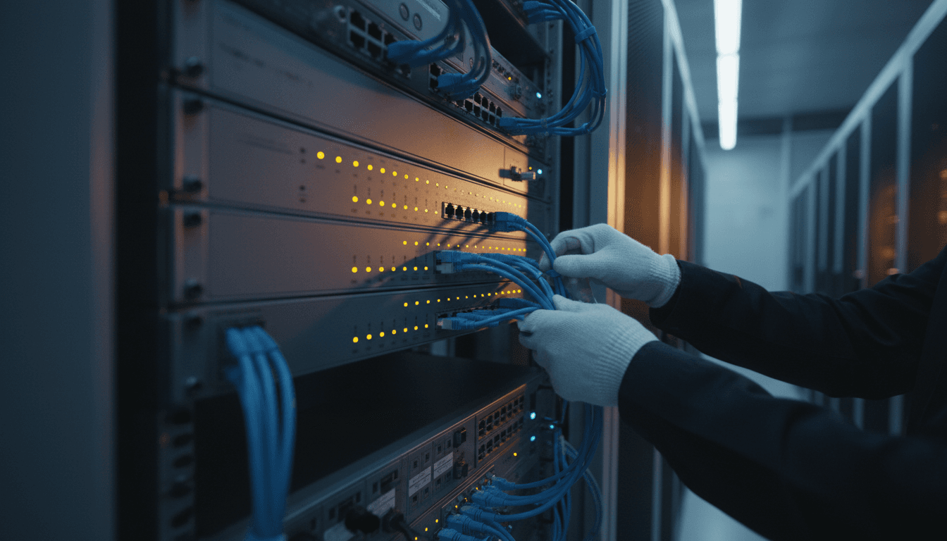 IT technician managing server network infrastructure in data center